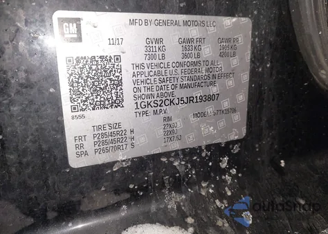 2018 GMC Yukon Denali из США, поврежденный, VIN 1GKS2CKJ5JR193807